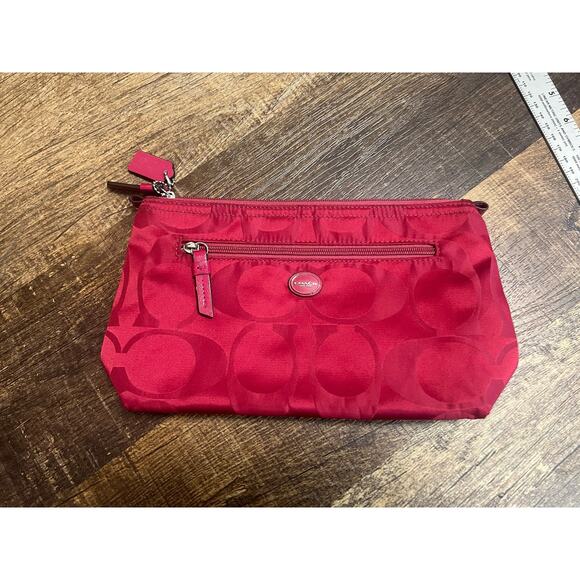 COACH Nylon Pink Zippered Toiletry Cosmetic Travel Bag Pouch - Picture 1 of 8